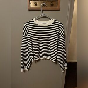 Marled Black and White Striped Sweater